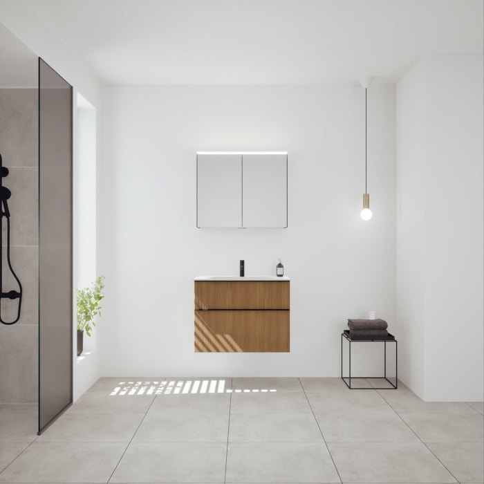 burgbad Fiumo 2.0 Badmöbelset 82 cm mit Waschtisch mit Unterschrank mit Griff G0200 und Spiegelschrank