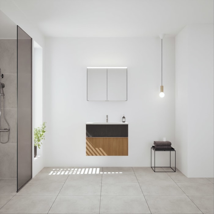 burgbad Fiumo 2.0 Badmöbelset 82 cm mit Waschtisch mit Unterschrank mit Griff G0146 und Spiegelschrank