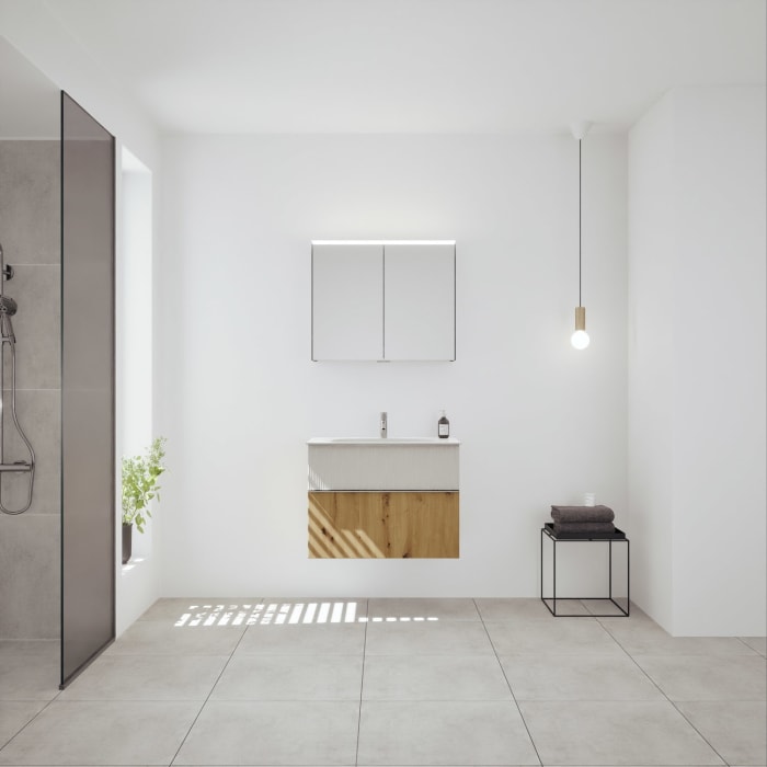 burgbad Fiumo 2.0 Badmöbelset 82 cm mit Waschtisch mit Unterschrank mit Griff G0146 und Spiegelschrank