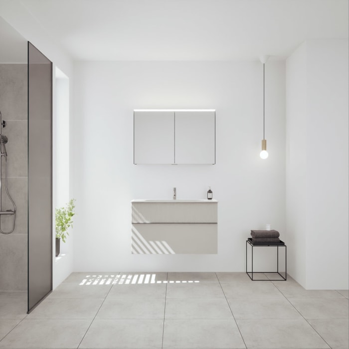 burgbad Fiumo 2.0 Badmöbelset 102 cm mit Waschtisch mit Unterschrank mit Griff G0146 und Spiegelschrank