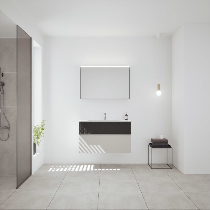 burgbad Fiumo 2.0 Badmöbelset 102 cm mit Waschtisch mit Unterschrank mit Griff G0146 und Spiegelschrank