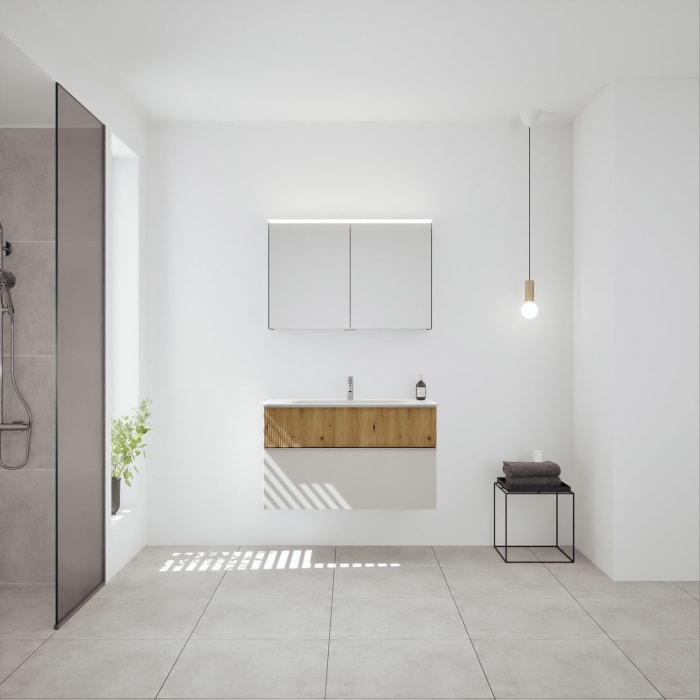 burgbad Fiumo 2.0 Badmöbelset 102 cm mit Waschtisch mit Unterschrank mit Griff G0146 und Spiegelschrank