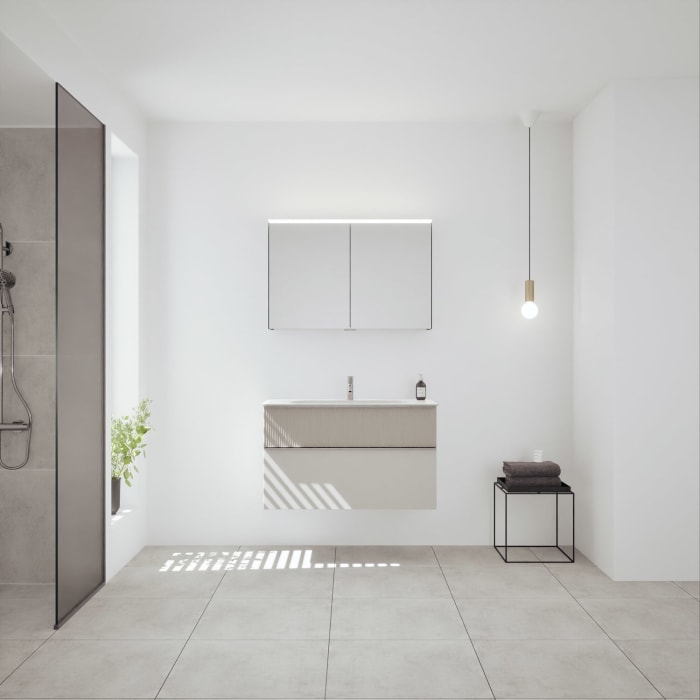 burgbad Fiumo 2.0 Badmöbelset 102 cm mit Waschtisch mit Unterschrank mit Griff G0146 und Spiegelschrank