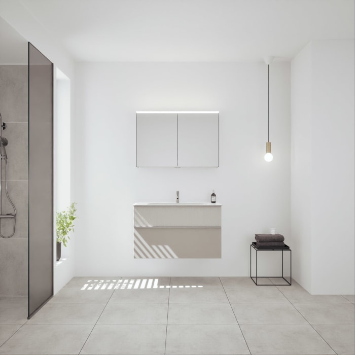 burgbad Fiumo 2.0 Badmöbelset 102 cm mit Waschtisch mit Unterschrank mit Griff G0146 und Spiegelschrank