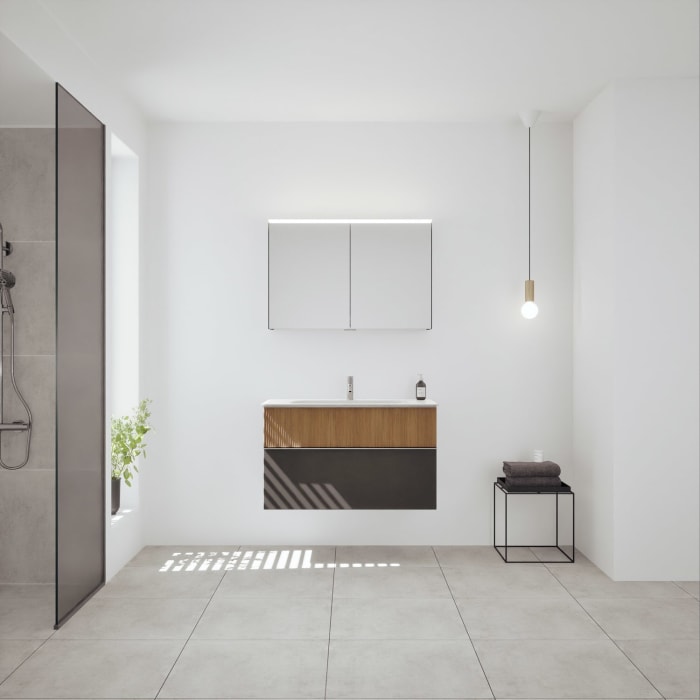 burgbad Fiumo 2.0 Badmöbelset 102 cm mit Waschtisch mit Unterschrank mit Griff G0146 und Spiegelschrank