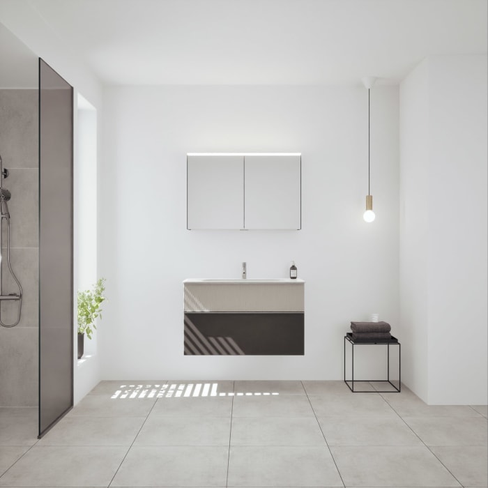 burgbad Fiumo 2.0 Badmöbelset 102 cm mit Waschtisch mit Unterschrank mit Griff G0146 und Spiegelschrank