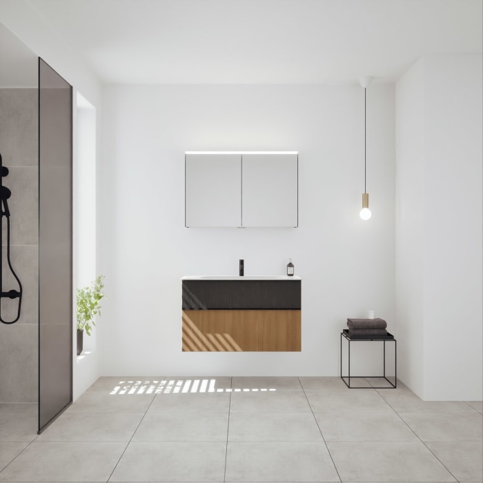 burgbad Fiumo 2.0 Badmöbelset 102 cm mit Waschtisch mit Unterschrank mit Griff G0200 und Spiegelschrank