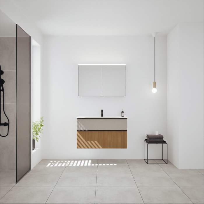 burgbad Fiumo 2.0 Badmöbelset 102 cm mit Waschtisch mit Unterschrank mit Griff G0200 und Spiegelschrank