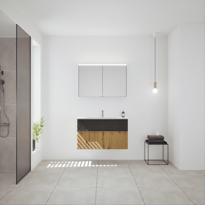 burgbad Fiumo 2.0 Badmöbelset 102 cm mit Waschtisch mit Unterschrank mit Griff G0146 und Spiegelschrank