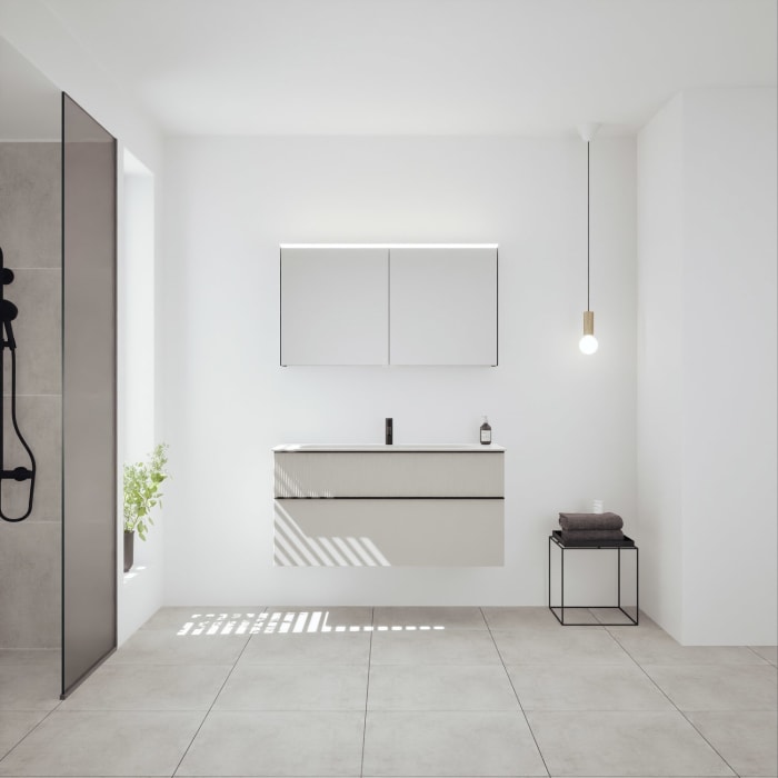 burgbad Fiumo 2.0 Badmöbelset 122 cm mit Waschtisch mit Unterschrank mit Griff G0200 und Spiegelschrank