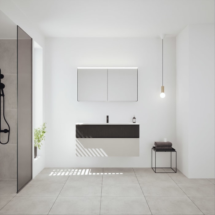 burgbad Fiumo 2.0 Badmöbelset 122 cm mit Waschtisch mit Unterschrank mit Griff G0200 und Spiegelschrank