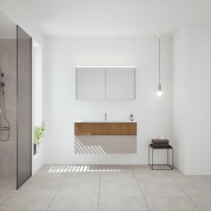 burgbad Fiumo 2.0 Badmöbelset 122 cm mit Waschtisch mit Unterschrank mit Griff G0146 und Spiegelschrank