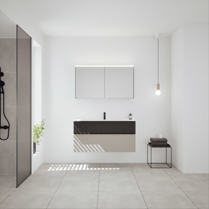 burgbad Fiumo 2.0 Badmöbelset 122 cm mit Waschtisch mit Unterschrank mit Griff G0200 und Spiegelschrank