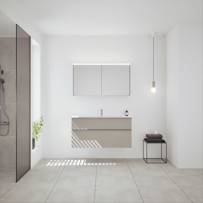 burgbad Fiumo 2.0 Badmöbelset 122 cm mit Waschtisch mit Unterschrank mit Griff G0146 und Spiegelschrank