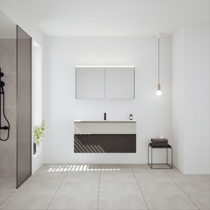 burgbad Fiumo 2.0 Badmöbelset 122 cm mit Waschtisch mit Unterschrank mit Griff G0200 und Spiegelschrank