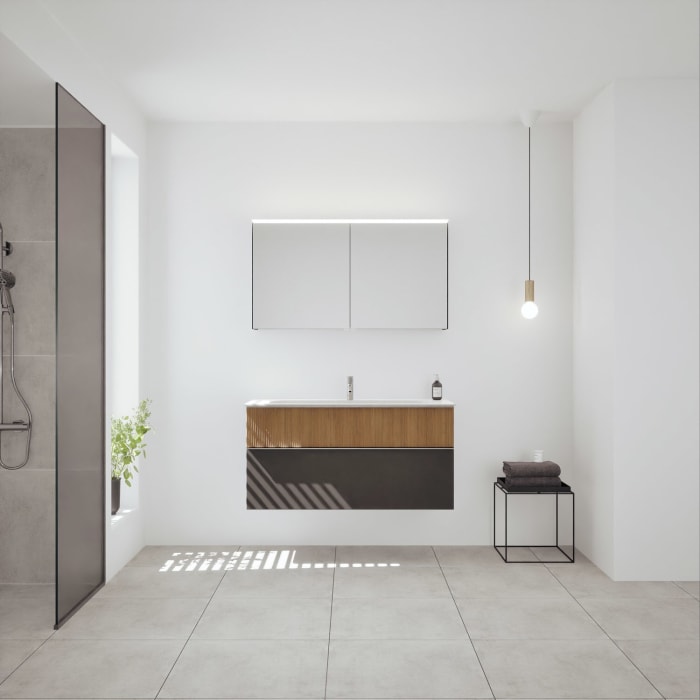 burgbad Fiumo 2.0 Badmöbelset 122 cm mit Waschtisch mit Unterschrank mit Griff G0146 und Spiegelschrank