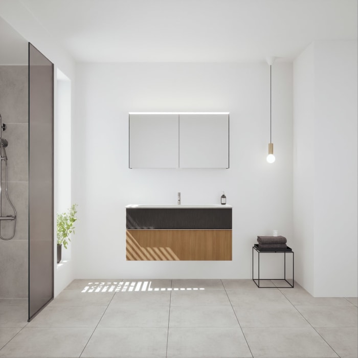 burgbad Fiumo 2.0 Badmöbelset 122 cm mit Waschtisch mit Unterschrank mit Griff G0146 und Spiegelschrank