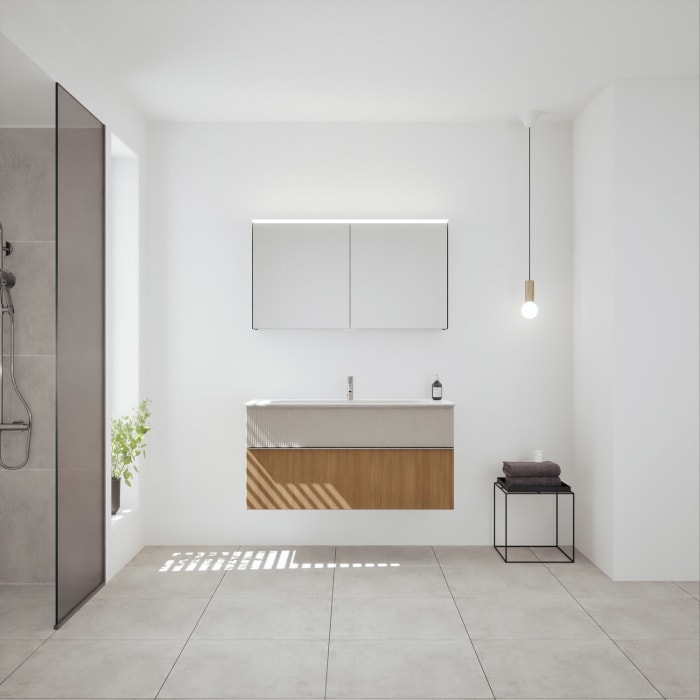 burgbad Fiumo 2.0 Badmöbelset 122 cm mit Waschtisch mit Unterschrank mit Griff G0146 und Spiegelschrank