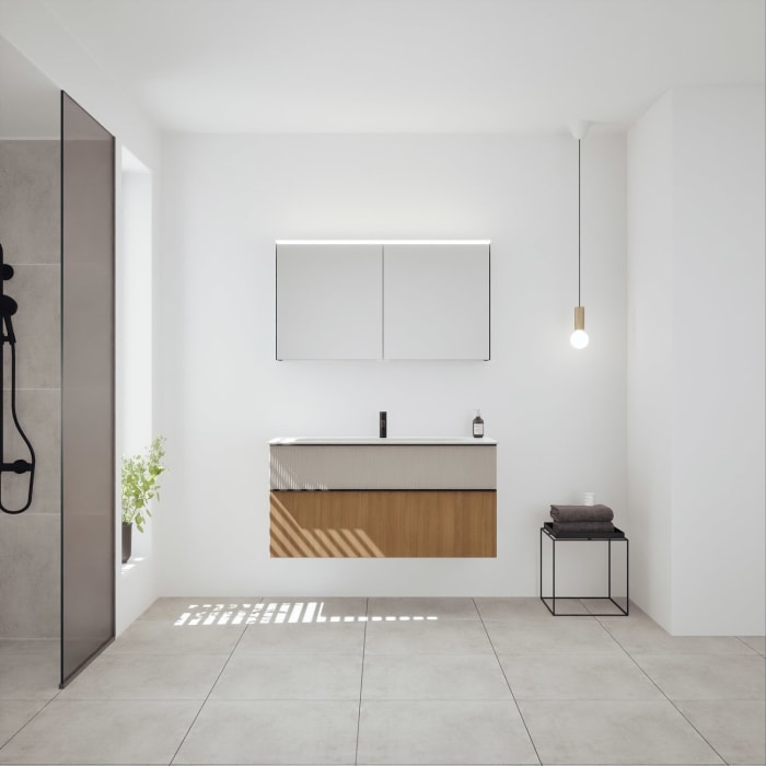 burgbad Fiumo 2.0 Badmöbelset 122 cm mit Waschtisch mit Unterschrank mit Griff G0200 und Spiegelschrank