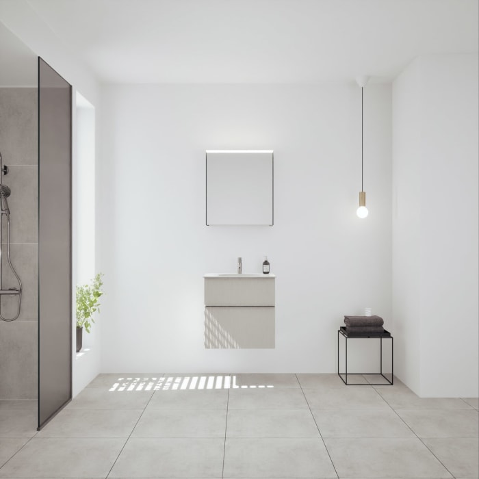 burgbad Fiumo 2.0 Badmöbelset 62 cm mit Waschtisch mit Unterschrank mit Griff G0146 und Spiegelschrank