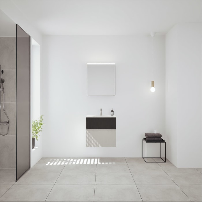 burgbad Fiumo 2.0 Badmöbelset 62 cm mit Waschtisch mit Unterschrank mit Griff G0146 und Spiegelschrank