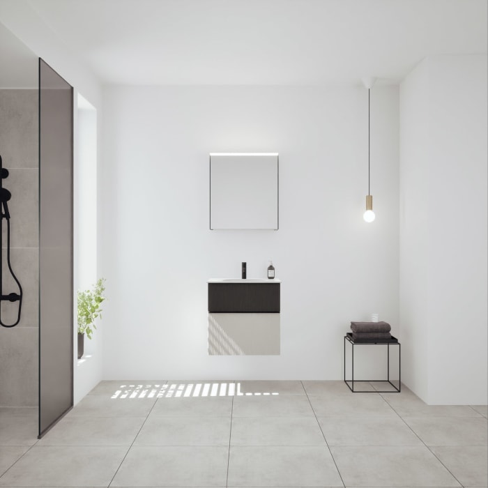 burgbad Fiumo 2.0 Badmöbelset 62 cm mit Waschtisch mit Unterschrank mit Griff G0200 und Spiegelschrank