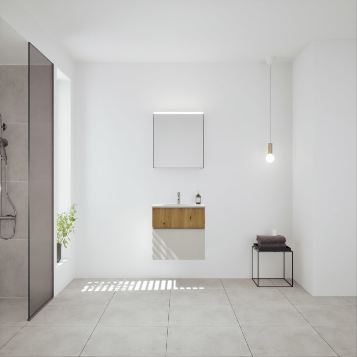 burgbad Fiumo 2.0 Badmöbelset 62 cm mit Waschtisch mit Unterschrank mit Griff G0146 und Spiegelschrank