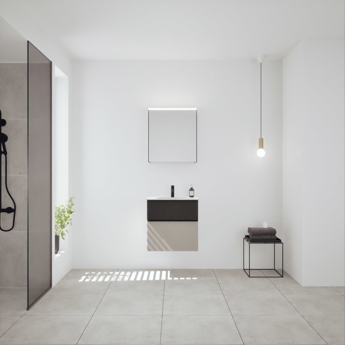 burgbad Fiumo 2.0 Badmöbelset 62 cm mit Waschtisch mit Unterschrank mit Griff G0200 und Spiegelschrank