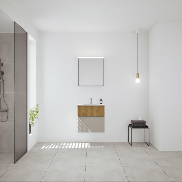 burgbad Fiumo 2.0 Badmöbelset 62 cm mit Waschtisch mit Unterschrank mit Griff G0146 und Spiegelschrank