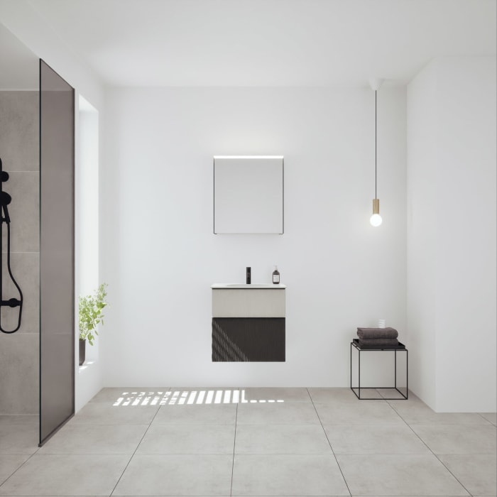 burgbad Fiumo 2.0 Badmöbelset 62 cm mit Waschtisch mit Unterschrank mit Griff G0200 und Spiegelschrank