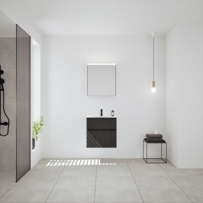 burgbad Fiumo 2.0 Badmöbelset 62 cm mit Waschtisch mit Unterschrank mit Griff G0200 und Spiegelschrank