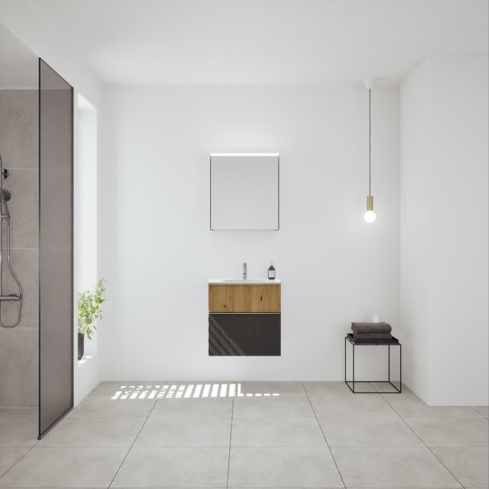 burgbad Fiumo 2.0 Badmöbelset 62 cm mit Waschtisch mit Unterschrank mit Griff G0146 und Spiegelschrank