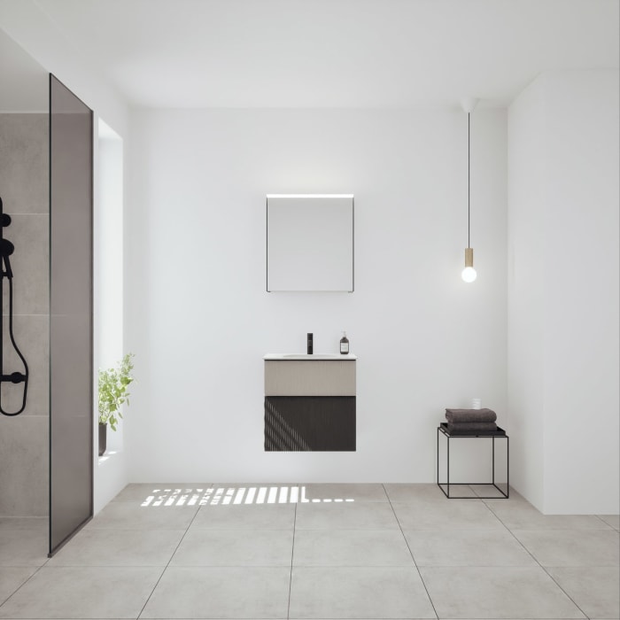 burgbad Fiumo 2.0 Badmöbelset 62 cm mit Waschtisch mit Unterschrank mit Griff G0200 und Spiegelschrank