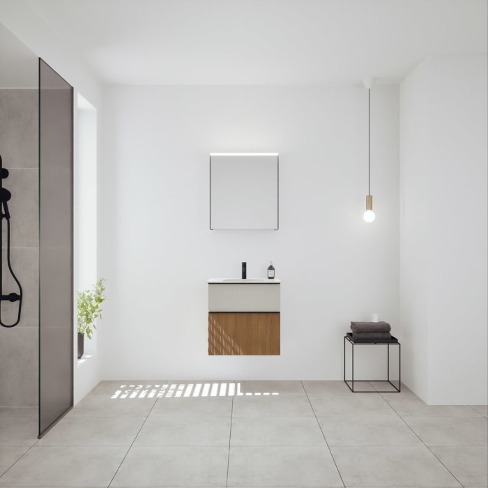 burgbad Fiumo 2.0 Badmöbelset 62 cm mit Waschtisch mit Unterschrank mit Griff G0200 und Spiegelschrank