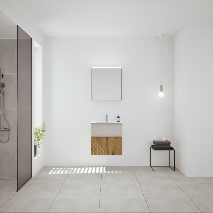 burgbad Fiumo 2.0 Badmöbelset 62 cm mit Waschtisch mit Unterschrank mit Griff G0146 und Spiegelschrank