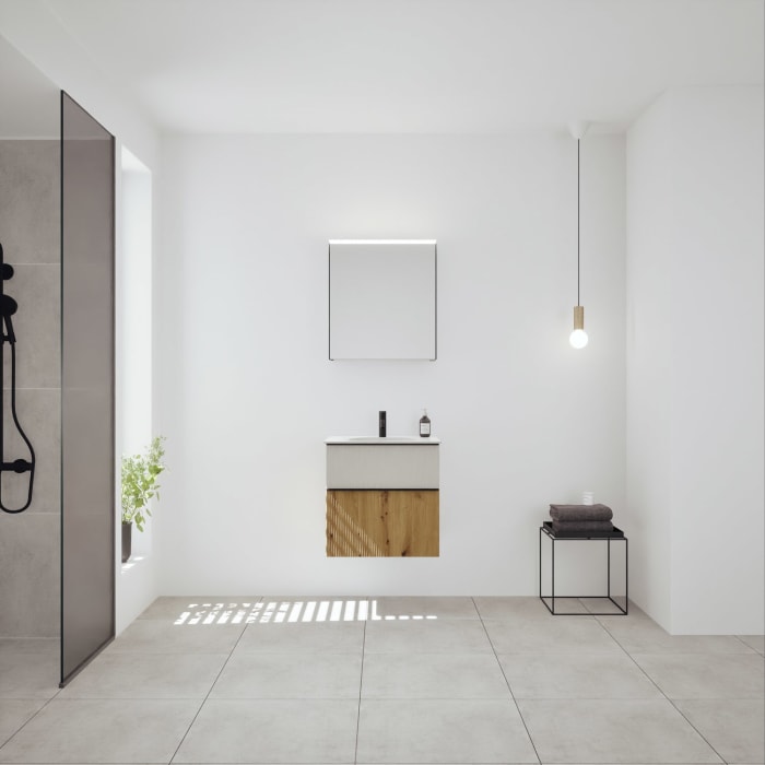 burgbad Fiumo 2.0 Badmöbelset 62 cm mit Waschtisch mit Unterschrank mit Griff G0200 und Spiegelschrank