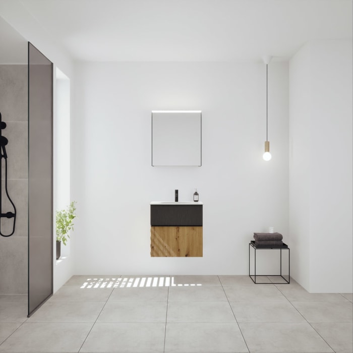 burgbad Fiumo 2.0 Badmöbelset 62 cm mit Waschtisch mit Unterschrank mit Griff G0200 und Spiegelschrank