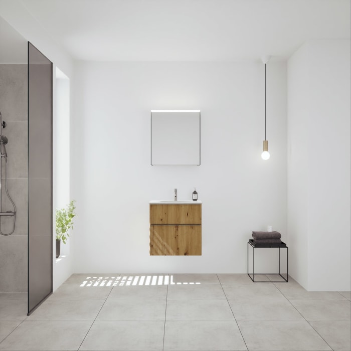 burgbad Fiumo 2.0 Badmöbelset 62 cm mit Waschtisch mit Unterschrank mit Griff G0146 und Spiegelschrank