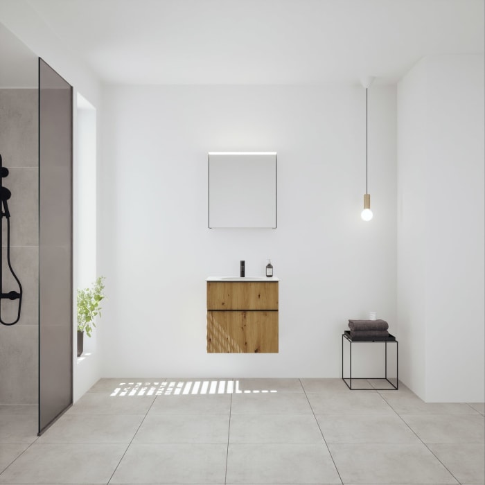 burgbad Fiumo 2.0 Badmöbelset 62 cm mit Waschtisch mit Unterschrank mit Griff G0200 und Spiegelschrank