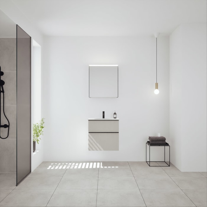 burgbad Fiumo 2.0 Badmöbelset 62 cm mit Waschtisch mit Unterschrank mit Griff G0200 und Spiegelschrank