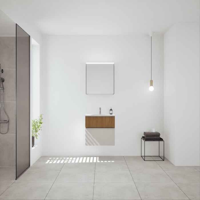 burgbad Fiumo 2.0 Badmöbelset 62 cm mit Waschtisch mit Unterschrank mit Griff G0146 und Spiegelschrank