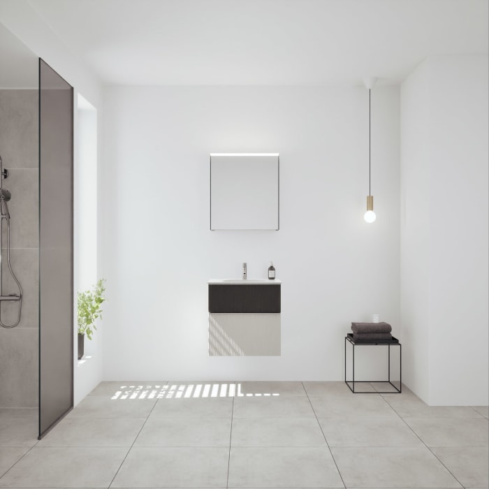 burgbad Fiumo 2.0 Badmöbelset 62 cm mit Waschtisch mit Unterschrank mit Griff G0146 und Spiegelschrank