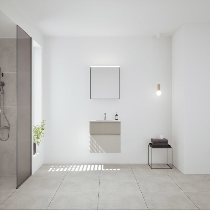 burgbad Fiumo 2.0 Badmöbelset 62 cm mit Waschtisch mit Unterschrank mit Griff G0146 und Spiegelschrank