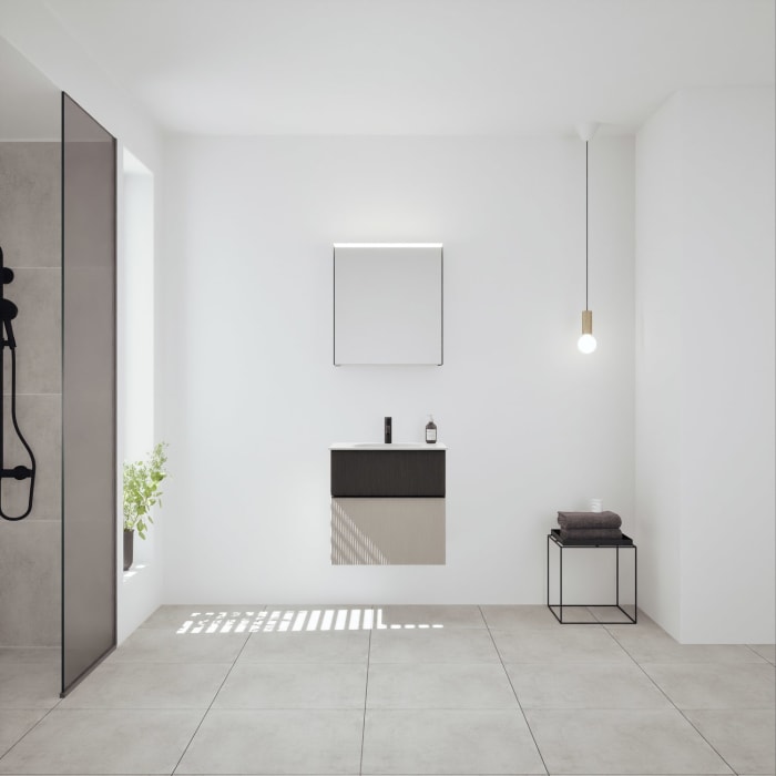 burgbad Fiumo 2.0 Badmöbelset 62 cm mit Waschtisch mit Unterschrank mit Griff G0200 und Spiegelschrank