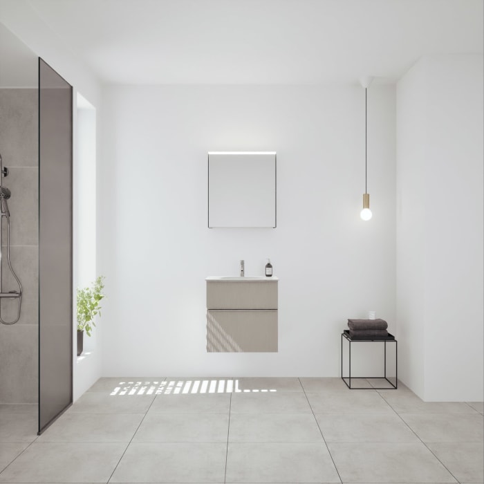 burgbad Fiumo 2.0 Badmöbelset 62 cm mit Waschtisch mit Unterschrank mit Griff G0146 und Spiegelschrank