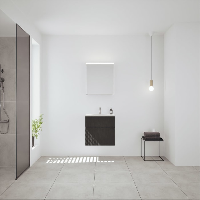 burgbad Fiumo 2.0 Badmöbelset 62 cm mit Waschtisch mit Unterschrank mit Griff G0146 und Spiegelschrank