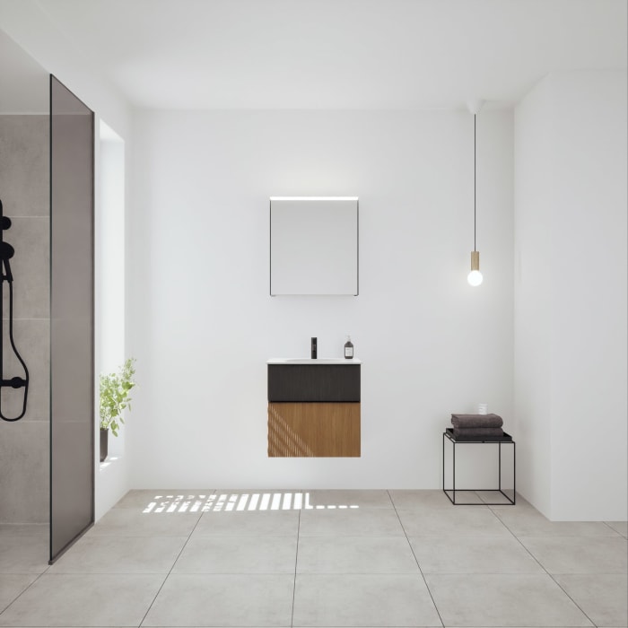 burgbad Fiumo 2.0 Badmöbelset 62 cm mit Waschtisch mit Unterschrank mit Griff G0200 und Spiegelschrank