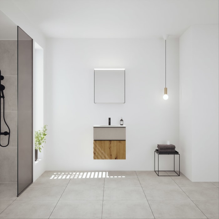 burgbad Fiumo 2.0 Badmöbelset 62 cm mit Waschtisch mit Unterschrank mit Griff G0200 und Spiegelschrank