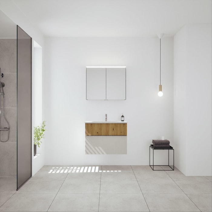 burgbad Fiumo 2.0 Badmöbelset 82 cm mit Waschtisch mit Unterschrank mit Griff G0146 und Spiegelschrank