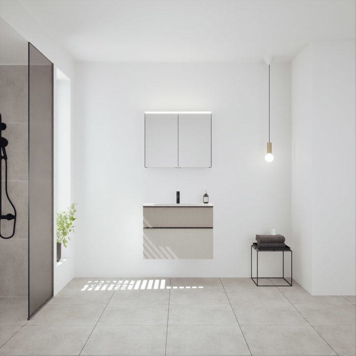 burgbad Fiumo 2.0 Badmöbelset 82 cm mit Waschtisch mit Unterschrank mit Griff G0200 und Spiegelschrank